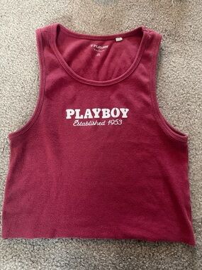 PLAYBOY Red Ribbed Tank with White Logo